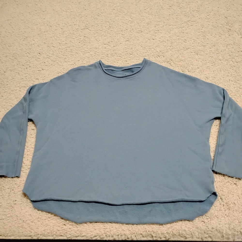 Frank & Eileen Top Womens Small Blue Cotton French Terry Crew Oversized Raw Boxy